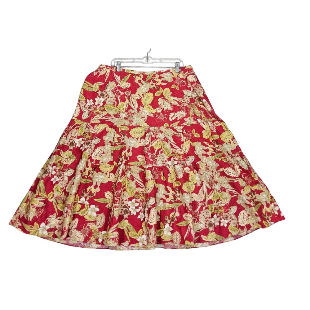 Emma James Skirt‎ 16 W Tiered Floral Maxi Linen Cottagecore Floral Green  Red